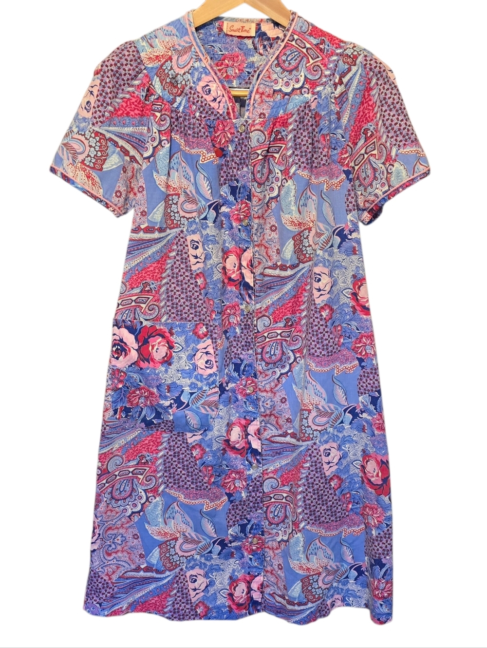 Vintage Smart Time Housecoat Womens Size Large Multicolor Paisley Floral Print